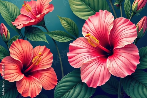 Wallpaper Mural Bold, large-scale hibiscus print, tropical vibe, vibrant, exotic, green Torontodigital.ca