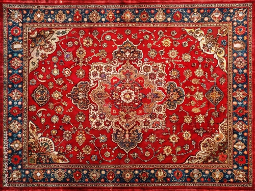 Retro Red Arabian Rug Background with Intricate Vintage Motifs - Copy Space for Text & Design
