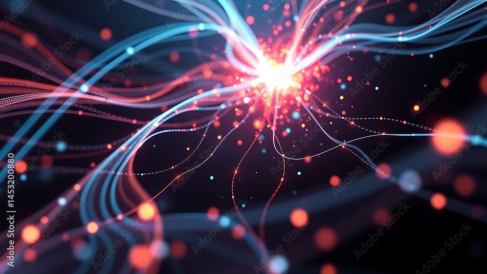 Fototapeta premium Abstract Energy Flow Network Red Blue Glowing Lines Technology Background