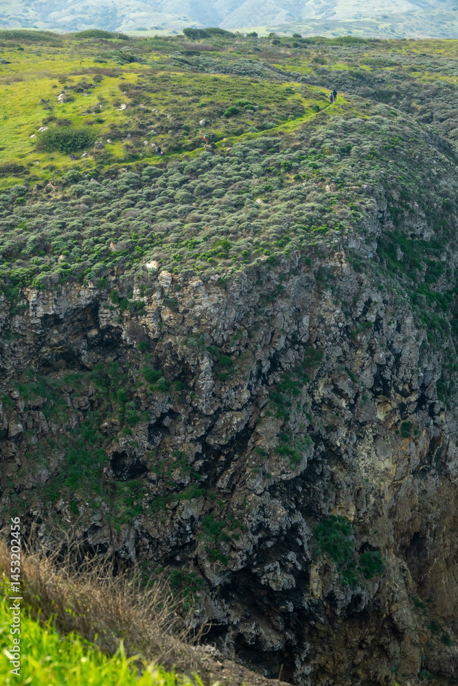 Visitors Hike Trail Up The Steep Cliffs Of Santa Cruz Island In Channel Islands