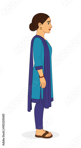 Indian Woman Side View Character in Suit & Salwar. Indian Woman Profile View. Woman from Side View. Indian Woman Full Body. Indian Woman Standing Pose. 