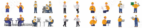 Collection of Construction Engineers with Laptops and Plans Vector

