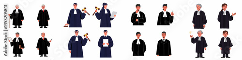 Collection of Cartoon Judges and Lawyers Characters with Legal Items

