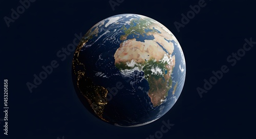 Fototapeta Naklejka Na Ścianę i Meble -  Earth globe view from space showing africa europe and south america planet earth illustration render