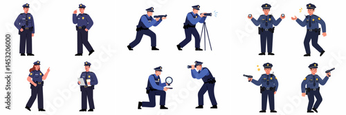Diverse Police Officer Characters with Equipment and Tools

