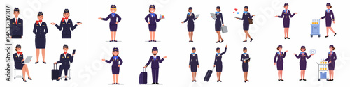 Collection of Female Flight Attendant Characters Vector Set

