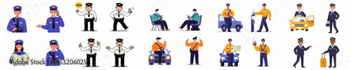 Collection of Cartoon Drivers and Transportation Workers with Various Vehicles

