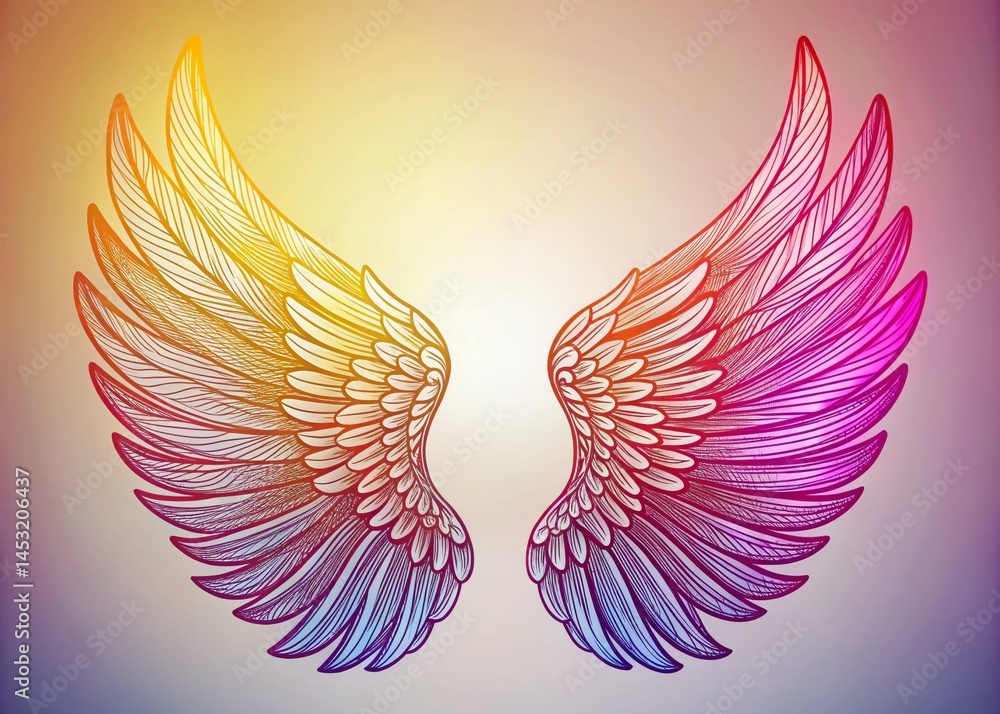 Obraz premium Silhouette Angel Wings Line Art - Spiritual, Celestial, Heavenly, Gothic, Dark Fantasy Stock Photo