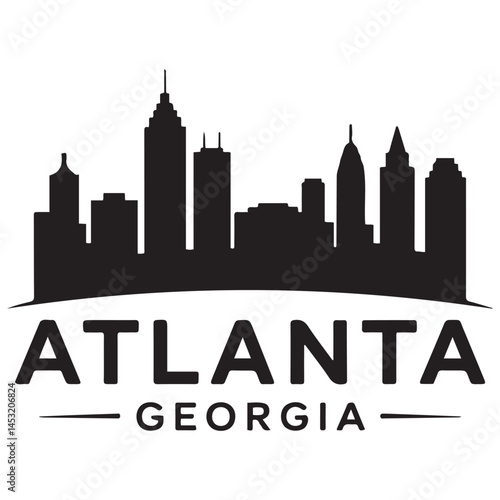 Atlanta Georgia skyline silhouette. Black Atlanta city design Vector Black silhouettes. with white background