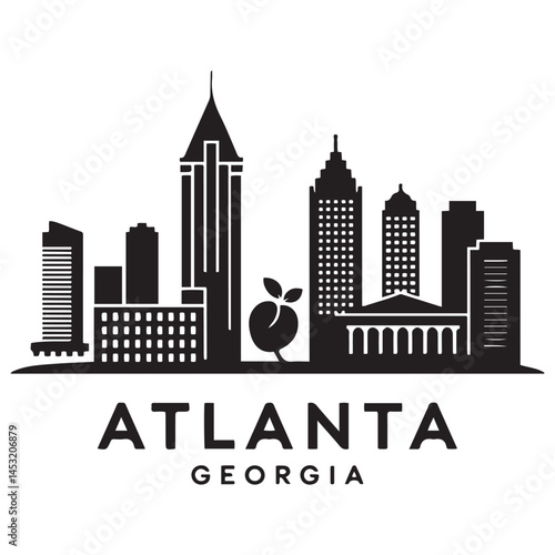 Atlanta Georgia skyline silhouette. Black Atlanta city design Vector Black silhouettes. with white background