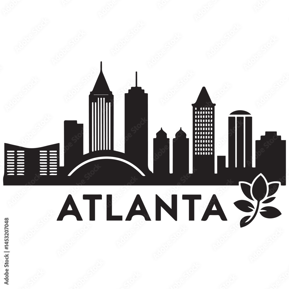 Obraz premium Atlanta Georgia skyline silhouette. Black Atlanta city design Vector Black silhouettes. with white background