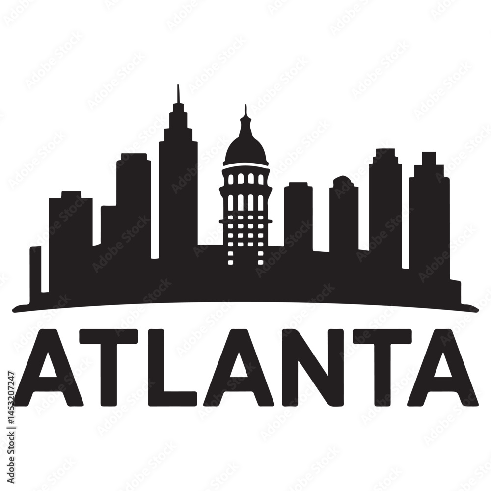 Fototapeta premium Atlanta Georgia skyline silhouette. Black Atlanta city design Vector Black silhouettes. with white background