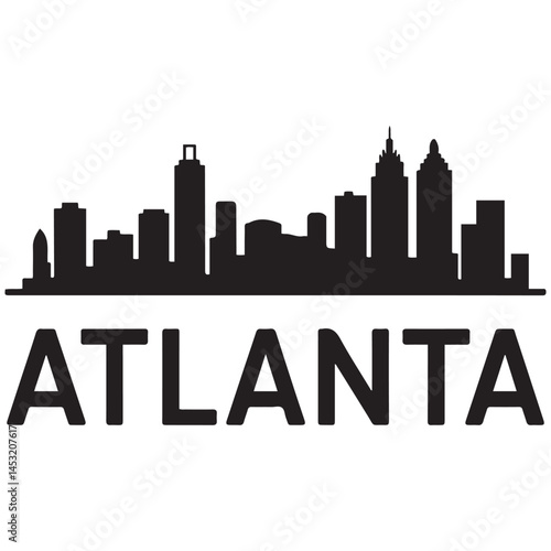 Atlanta Georgia skyline silhouette. Black Atlanta city design Vector Black silhouettes. with white background