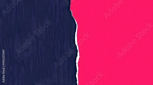 Abstract torn paper background with dark blue textured and pink vibrant color.