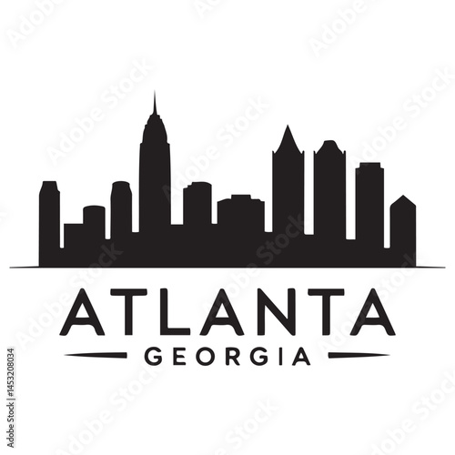 Atlanta Georgia skyline silhouette. Black Atlanta city design Vector Black silhouettes. with white background
