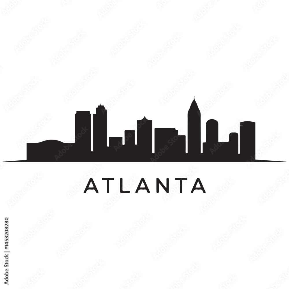 Fototapeta premium Atlanta Georgia skyline silhouette. Black Atlanta city design Vector Black silhouettes. with white background