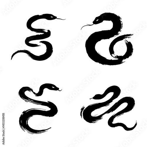 black ink brush stroke snake vector