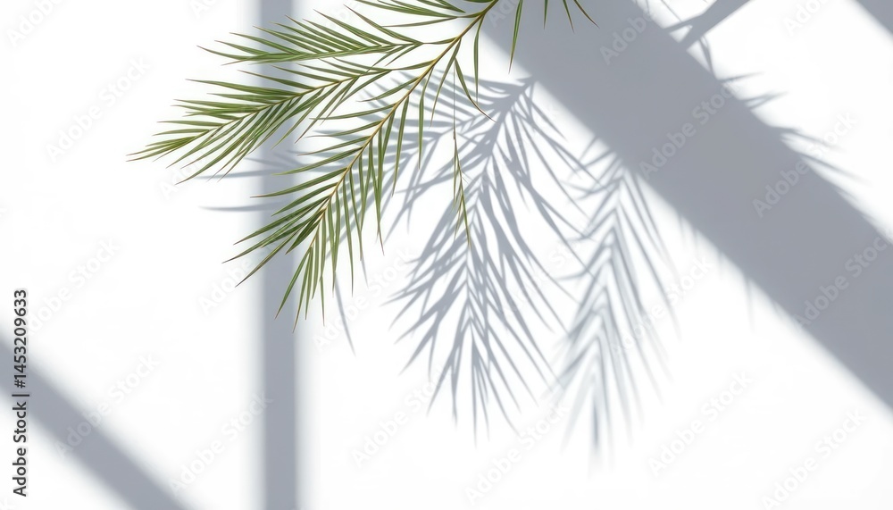Obraz premium Elegant palm frond casting shadow on a pristine white surface display