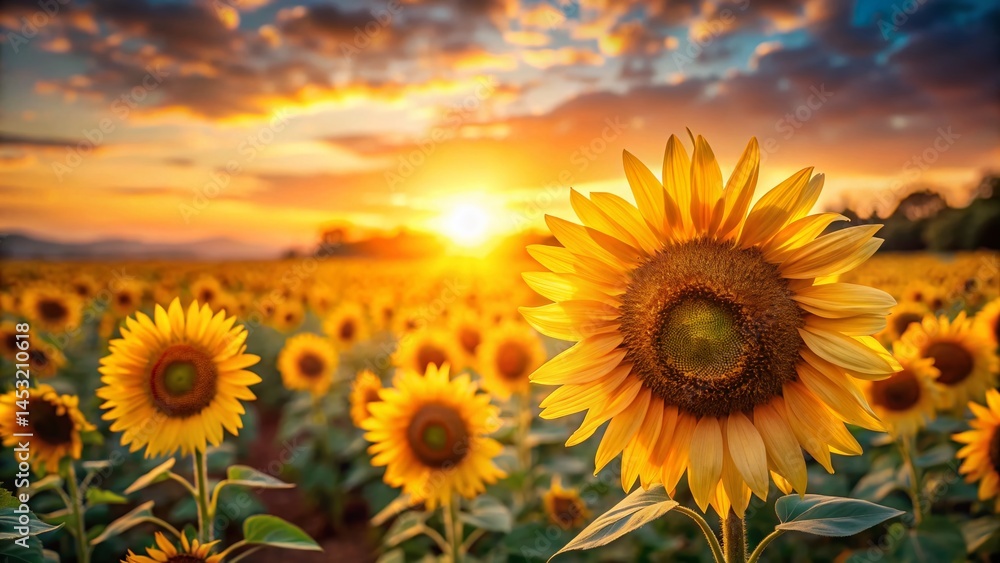 Fototapeta premium Sunflowers Bokeh Field: Vibrant Summer Meadow Landscape Photography