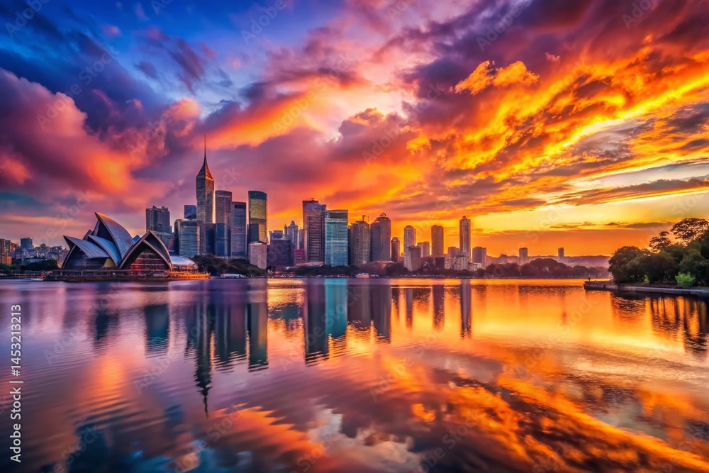 Obraz premium Sydney Skyline Sunset Panorama: Stunning Golden Hour Cityscape