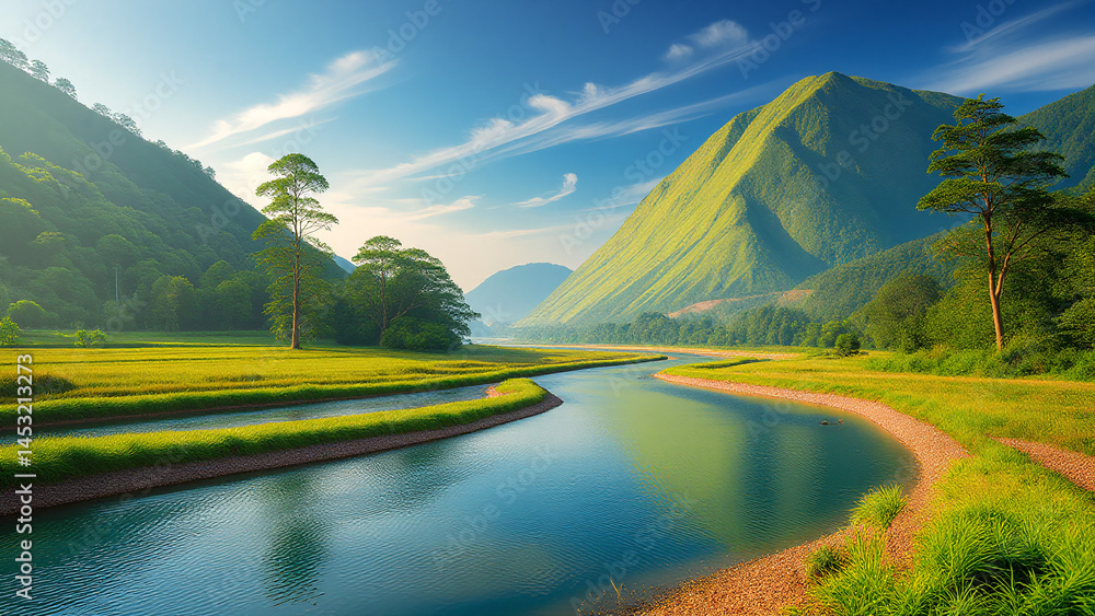 Fototapeta premium landscape with river and mountains