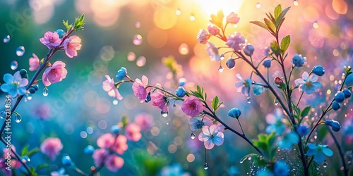 Tranquil Dawn: Delicate Pink & Blue Spring Blossoms