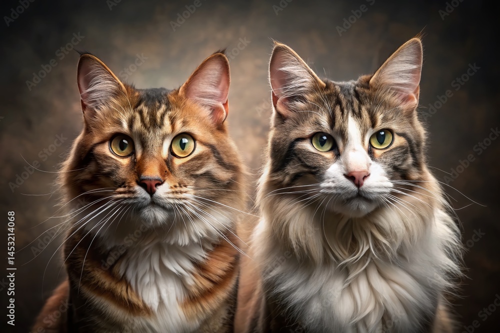 Fototapeta premium Two Handsome Male Cats Posing for Camera - Adorable Pets Stock Photo