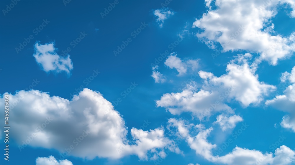 Obraz premium Vast blue sky with scattered clouds, a serene minimalist canvas of endless calm