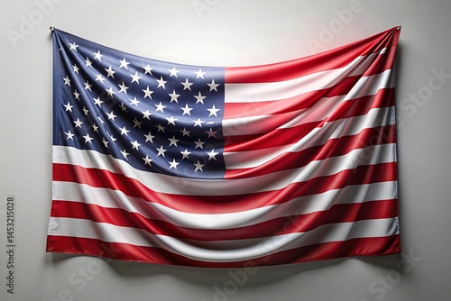 Dramatic studio shot of an American flag waving against a neutral background