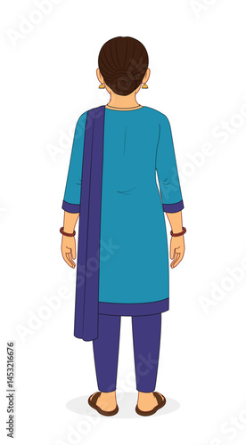 Indian Woman in Suit & Salwar - Full Back View Character Illustration | 2D Animation Design