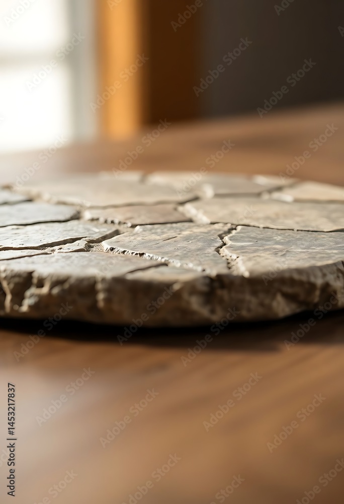 Fototapeta premium close up of a stone plate on a wooden table