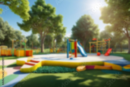 Wallpaper Mural Children's games in the park blur, bright and cool atmosphere, natural theme with trees next to it, no humans, 8k quality. Torontodigital.ca