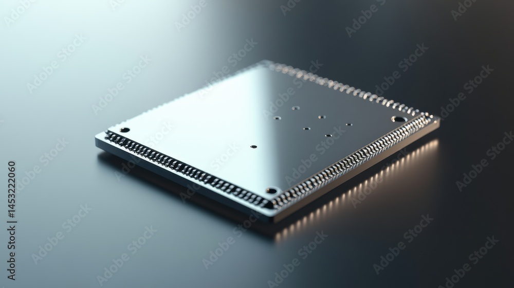 Closeup of a Sleek Modern Microchip Technology Component on a Dark Surface: Advanced Computing Hardware Closeup of a Sleek Modern Microchip Technology Component on a Dark Surface: Advanced Computing Hardware