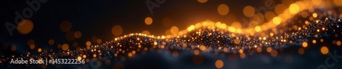 Golden lines, shimmering particles, dark backdrop, glowing effect, curve, shimmer, opulence