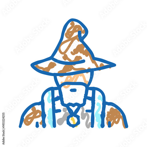 wizard fairy tale personage icon doodle illustration