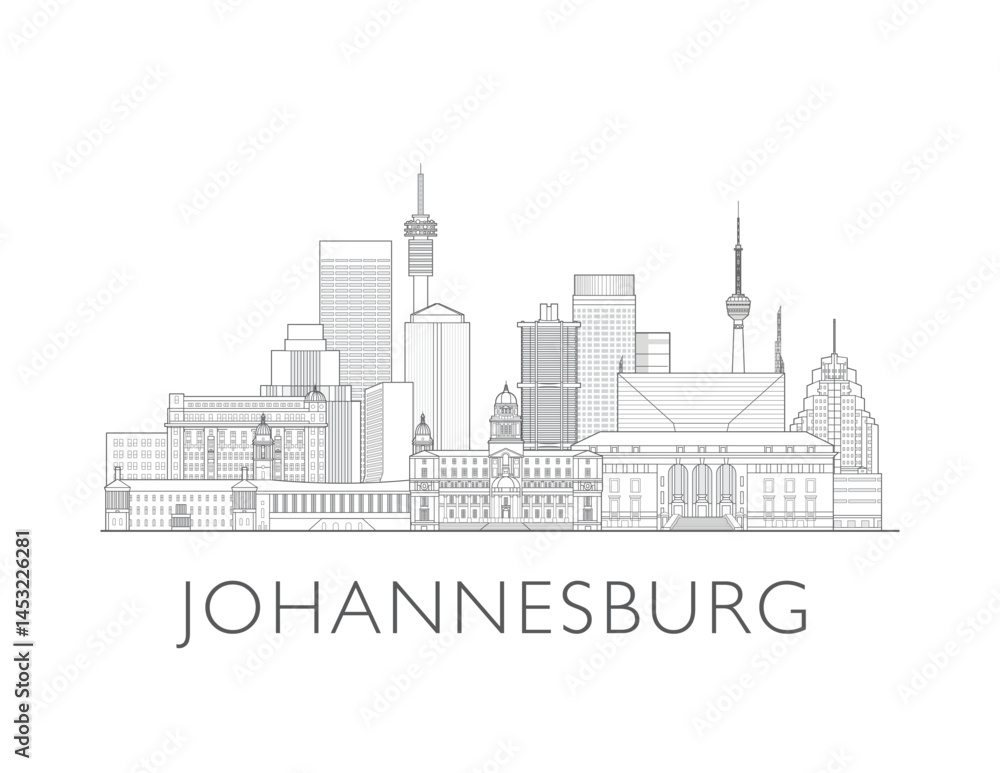 Obraz premium Johannesburg, South Africa, cityscape illustration skyline drawing
