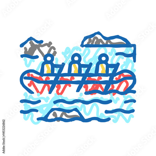 rafting extreme sport icon doodle illustration