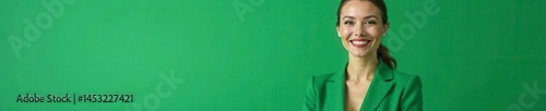 Smiling businesswoman, green suit, confident, professional,  ambition,  entrepreneur,  portrait