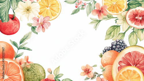 Fototapeta Naklejka Na Ścianę i Meble -  fruits watercolor boarder frame background.ai generative