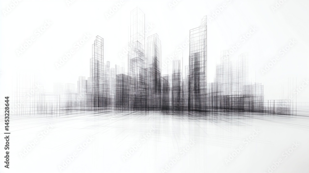 Obraz premium Wire-Frame 3D Abstract Data Visualization - Monochromatic with Strategic Copy Space