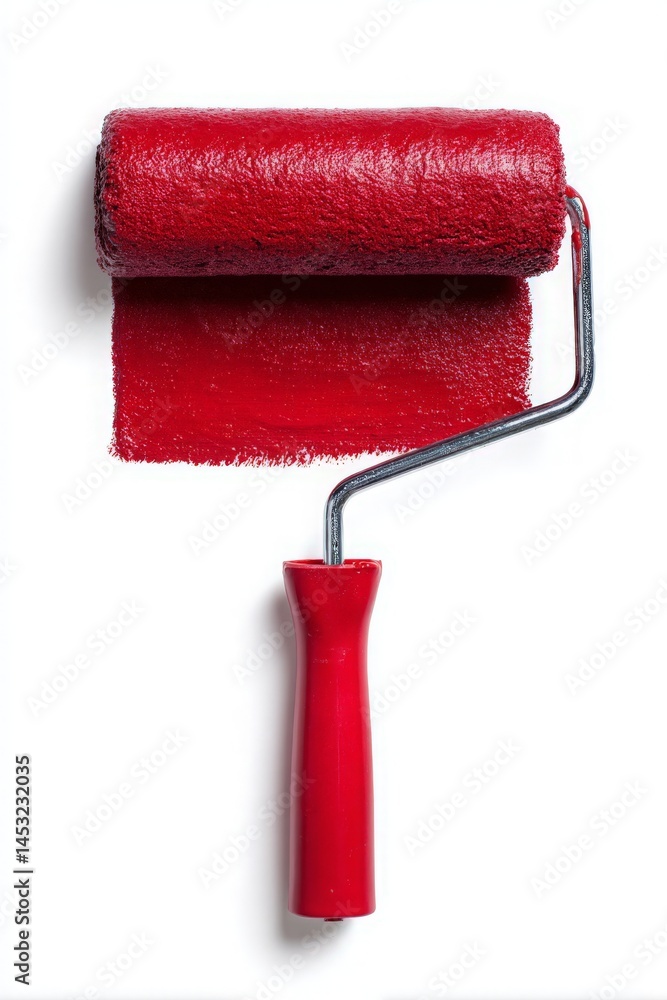 Fototapeta premium Paint Roller with Red Paint Stroke