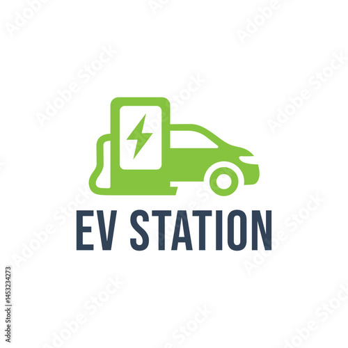 A clean and modern logo design featuring an electric vehicle connected to a green charging station. Ideal for eco-friendly energy brands, EV infrastructure, and sustainable mobility businesses.