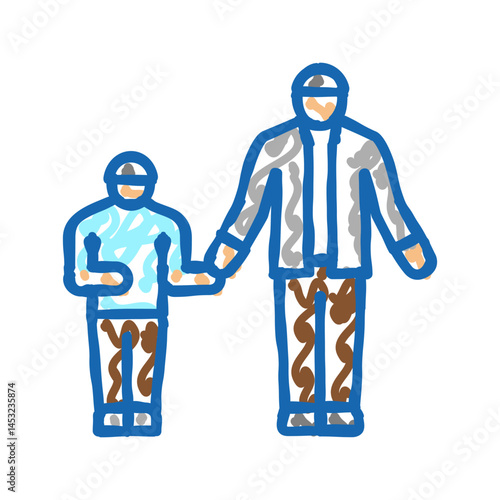 dad and son hairdressing icon doodle illustration