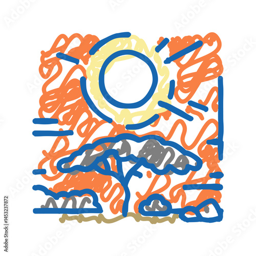 sunset african icon doodle illustration
