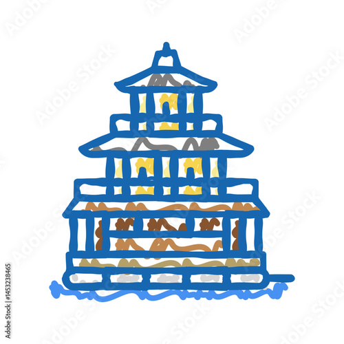 golden pavilion icon doodle illustration