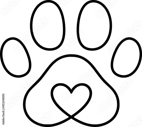Dog paw print heart shape outline icon logo isolated on a transparent background vector graphic