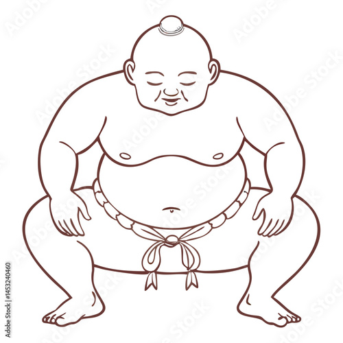 Sumo Wrestler in Traditional Stance Practicing for a Match in a Dojo Setting During an Afternoon Training Session Generative AI
