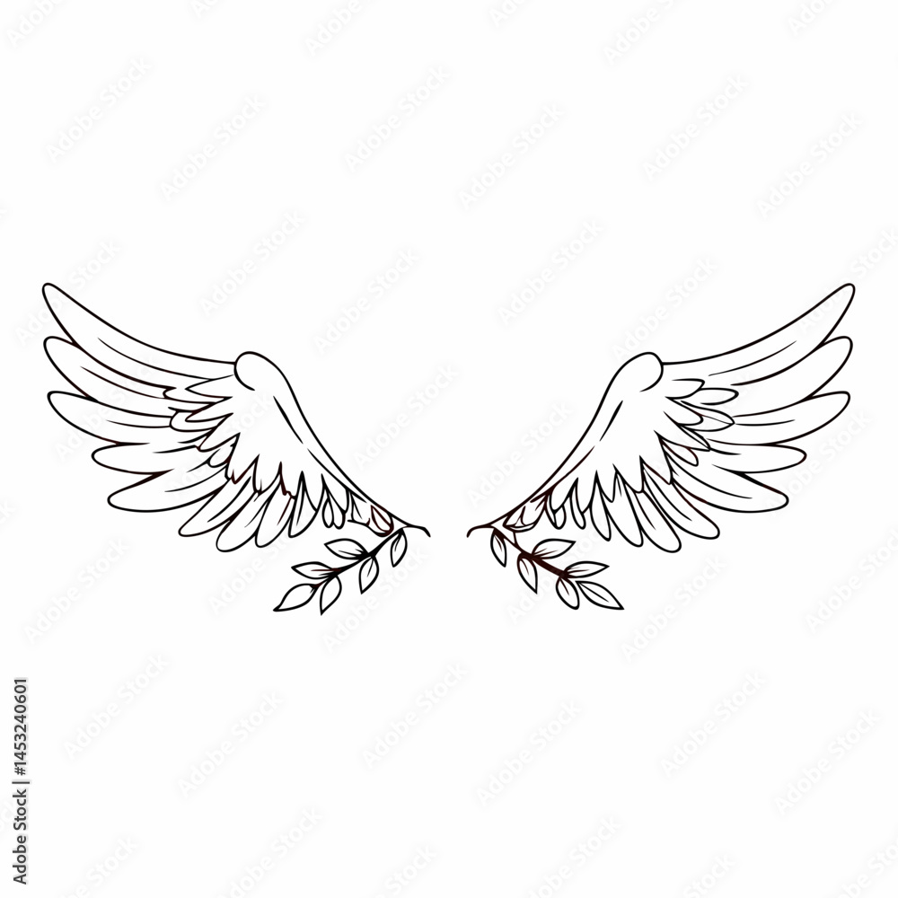Fototapeta premium Elegant Black Angel Wings Adorned With Laurel Wreath, Embodying Grace and Beauty in a Striking Display of Artistry Generative AI