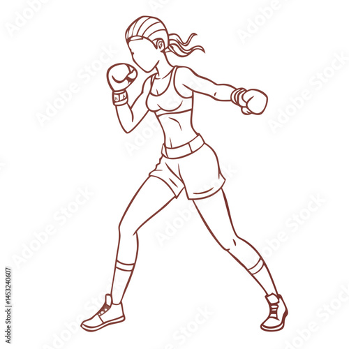 Female Boxer Taking a Fighting Stance in an Animated Illustration Showcasing Strength and Determination Generative AI