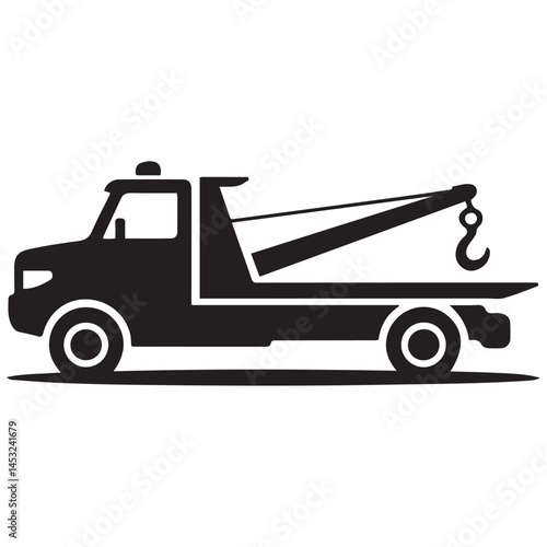 Car towing truck icon. Vector Black silhouettes. with white background